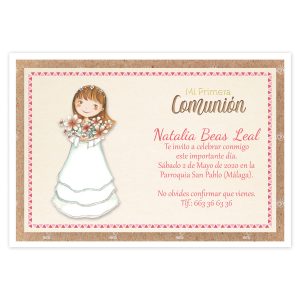 20 Invitaciones Primera Comunión + Sobre Rosa 413022