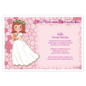 20 Invitaciones Primera Comunión + Sobre Rosa 413976