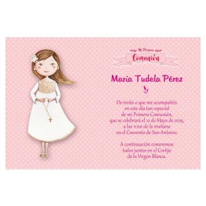 20 Invitaciones Primera Comunión + Sobre Rosa 413842