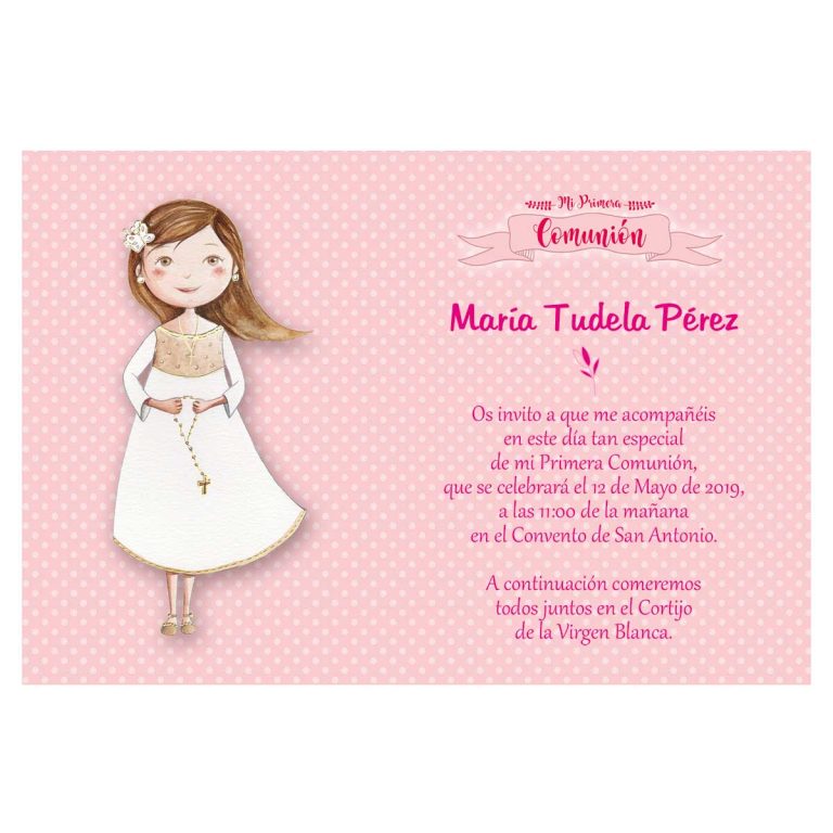 20 Invitaciones Primera Comunión + Sobre Rosa 413842
