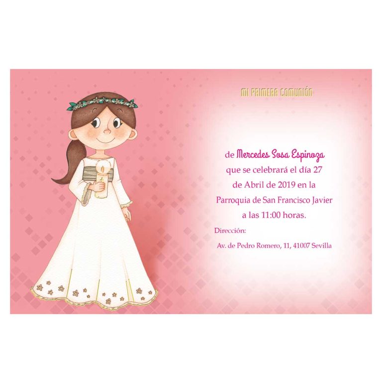 20 Invitaciones Primera Comunión + Sobre Rosa 413854